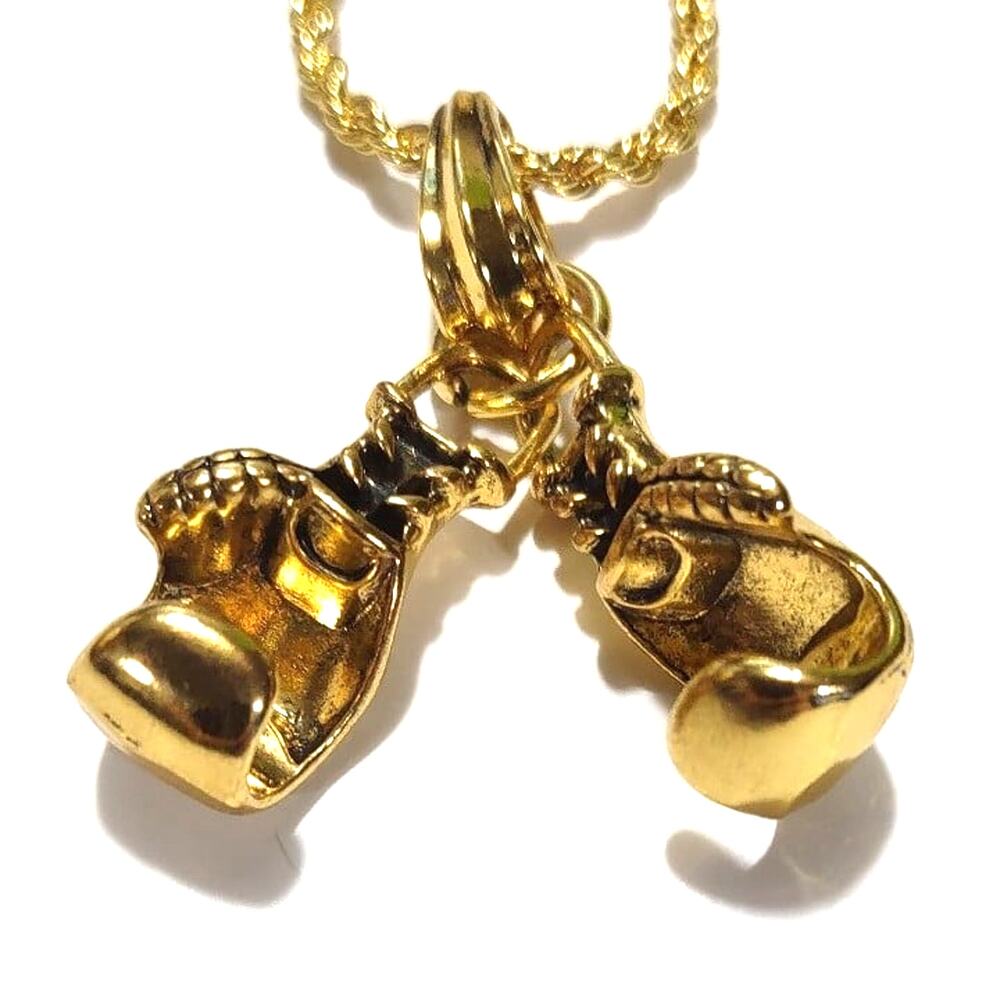 18k Plated Necklace Boxing Gloves Diamond Cut UFC Chain Valentines Birthday NEW!